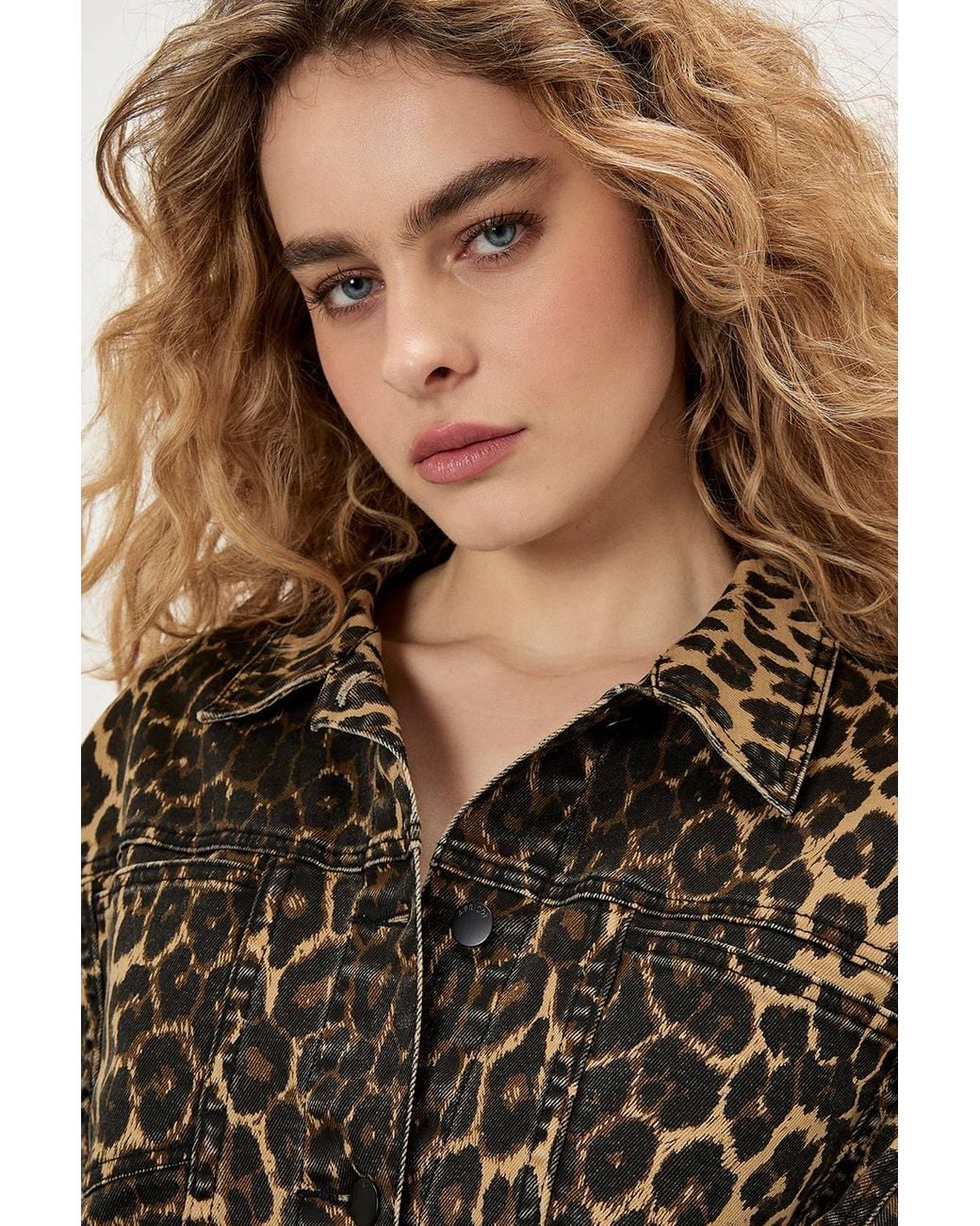 Apricot Brown Leopard Print Denim Crop Jacket
