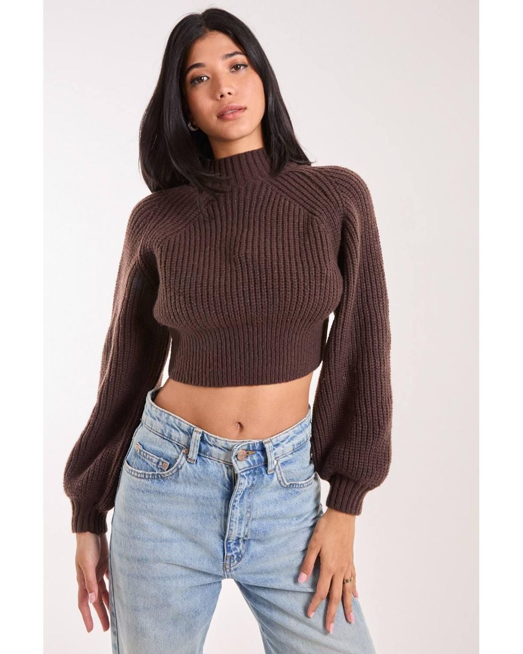 Pink Vanilla Brown High Neck Knitted Jumper
