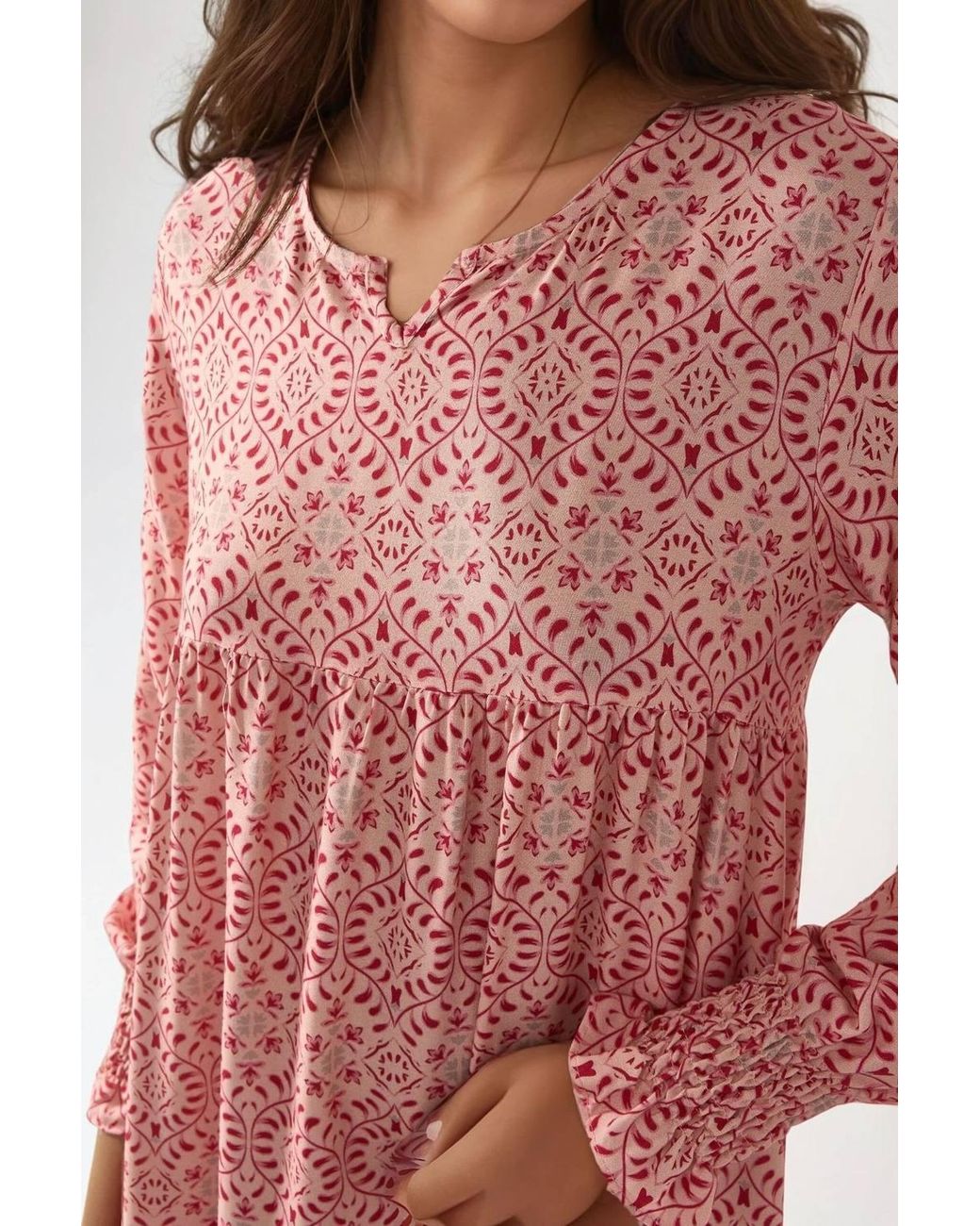 Hiccup Red Printed Viscose Maxi Dress With Crew Neck