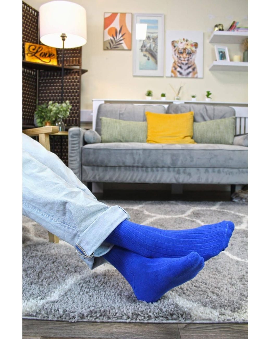 Sock Snob Blue 6 Pairs Plain Coloured Cotton Rich Ribbed Dress Socks for men