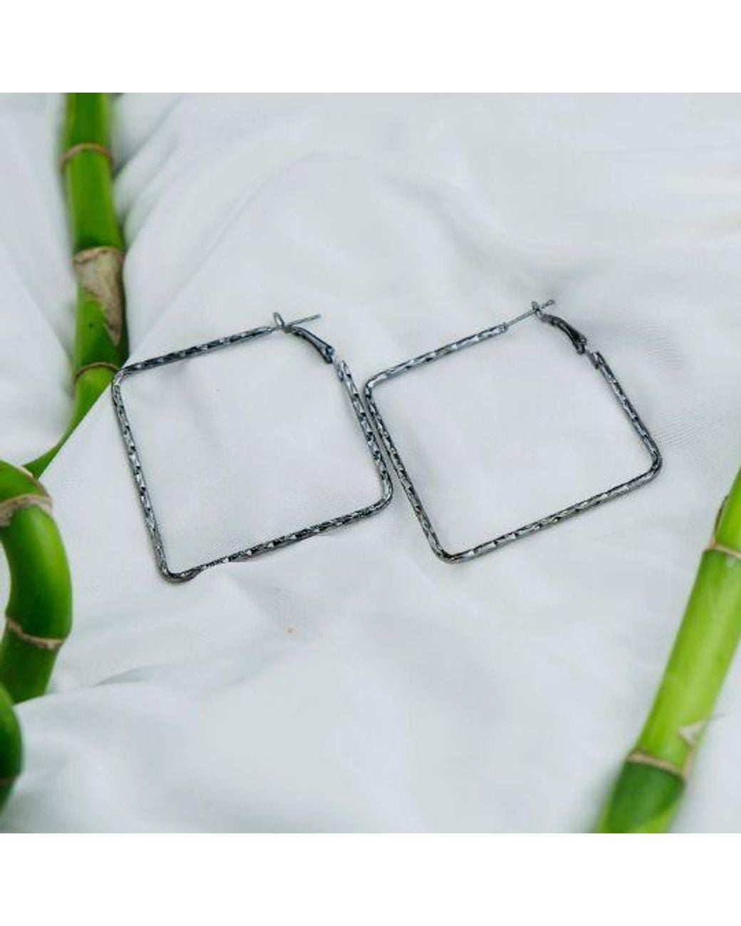 The Colourful Aura Natural Large Hammered Square Geometric Hoop Earrings