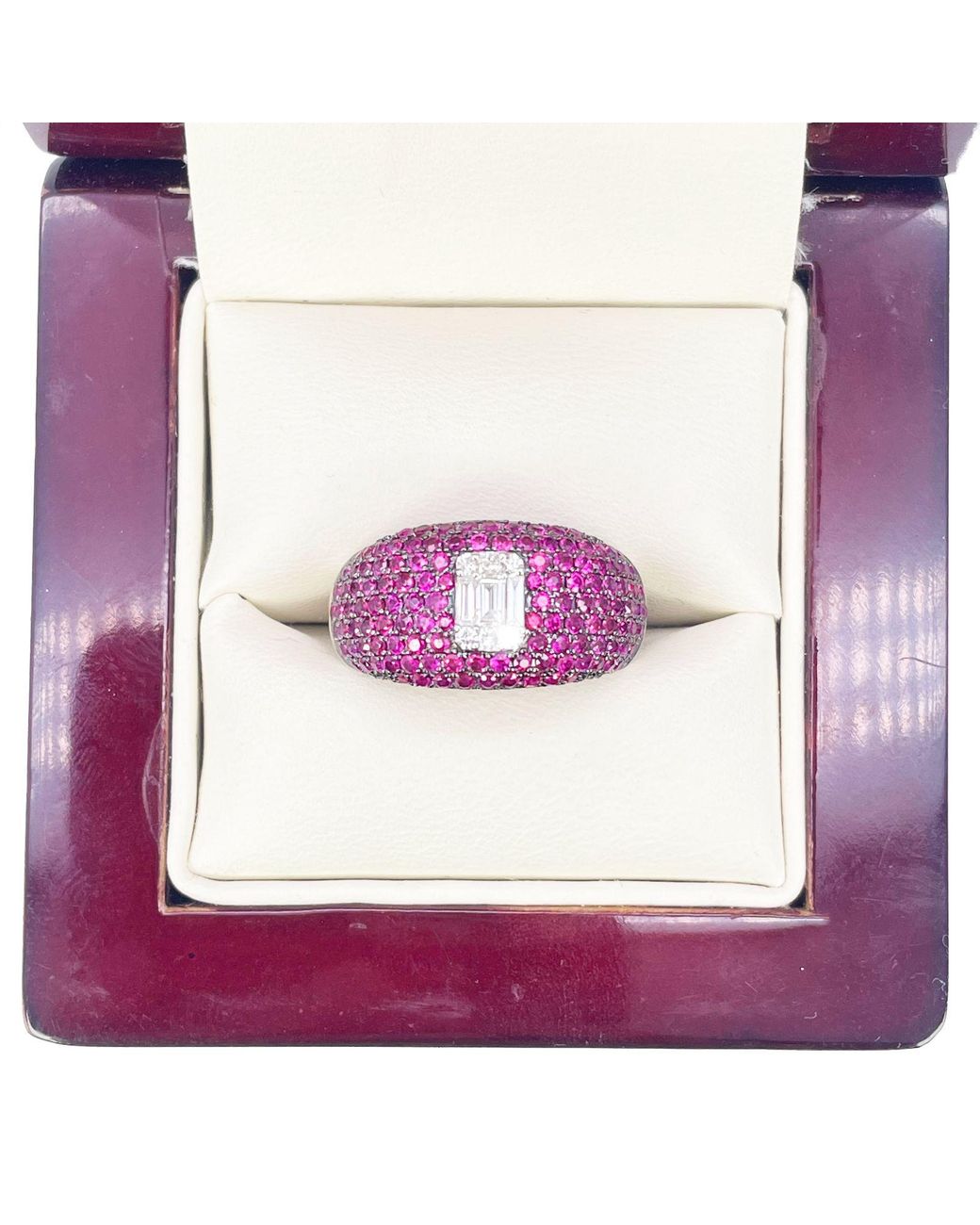 Raina Jewels Purple 18Ct Whitegold Ruby Baguette Diamond Cluster Cocktail Dome Ring 1.45Ct