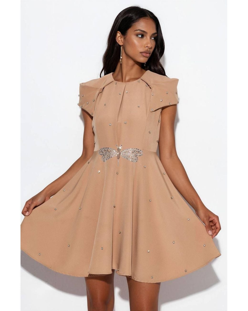 Msn-Collection Natural A-Line Mini Dress With Sequins