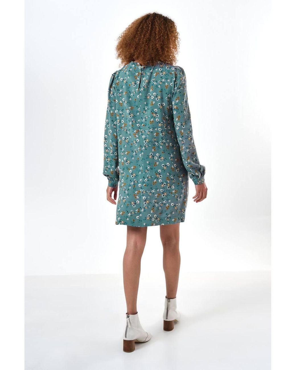 Louche Blue Sola Naïve Posy Print Long Sleeve Mini Dress