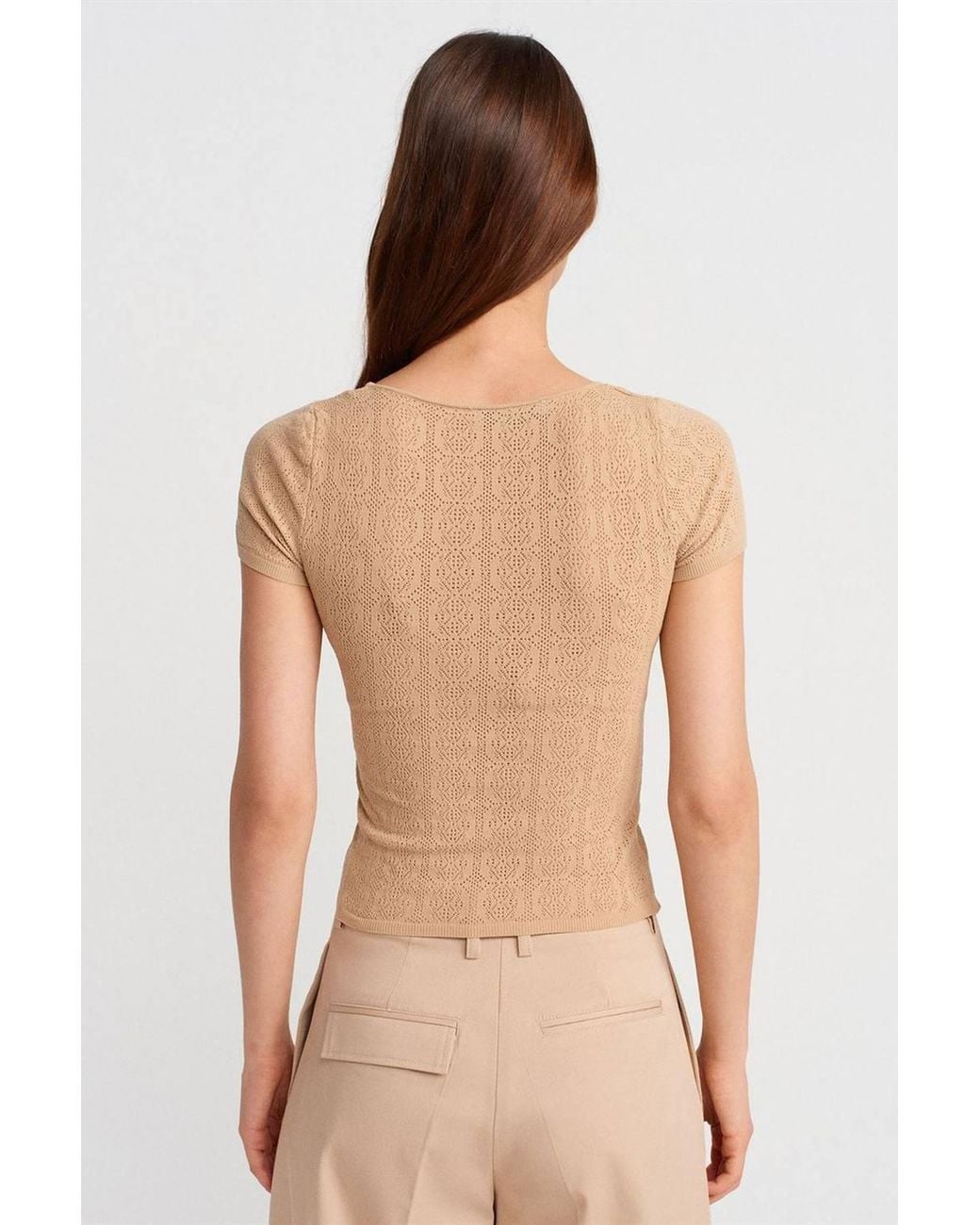 Dilvin Natural Slim Fit Ribbed Textured Blouse