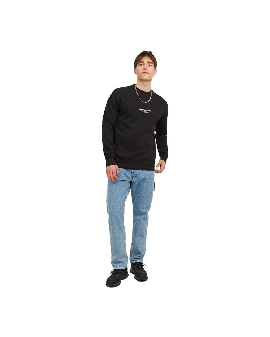 Jack & Jones Black Crew Neck Relaxed Fit Sweatshirt for men