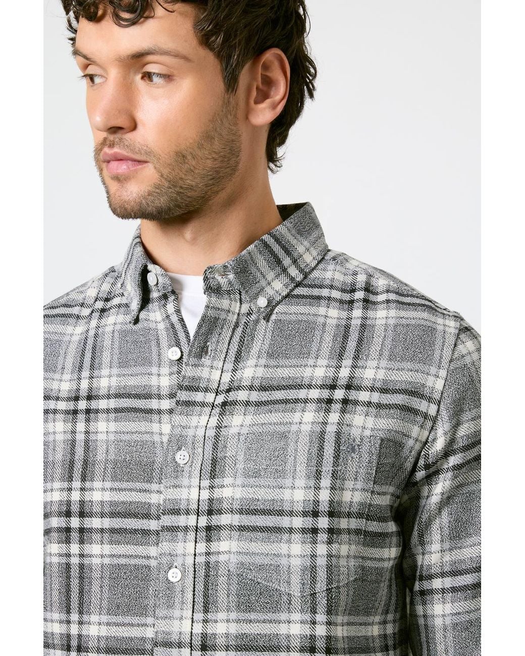 MAINE Gray Check Long Sleeve Shirt for men