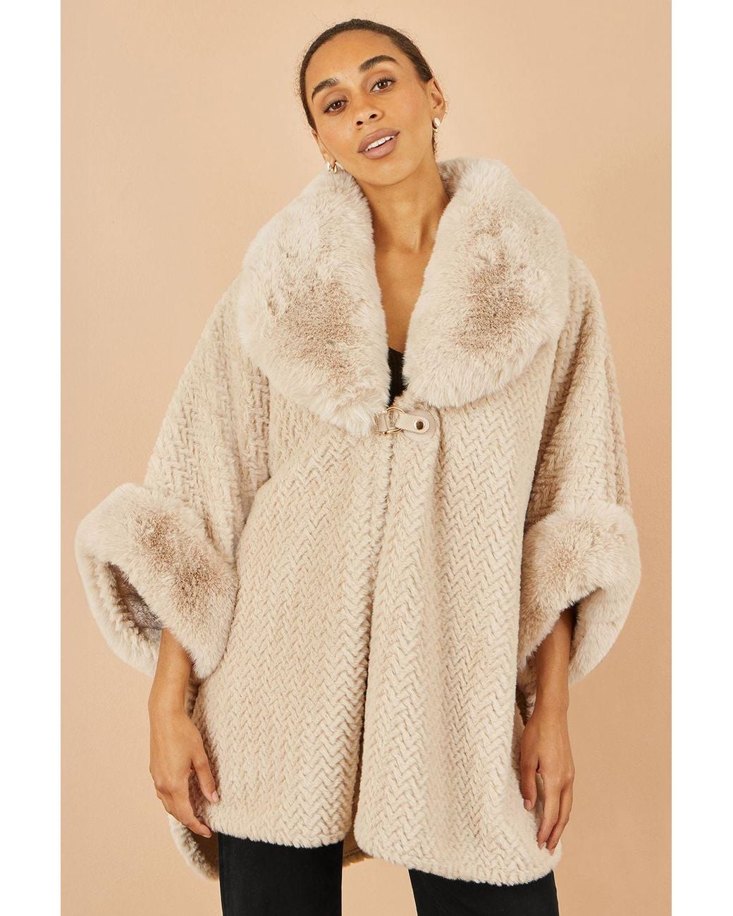 Yumi' Natural Textured Fur Lined Cape