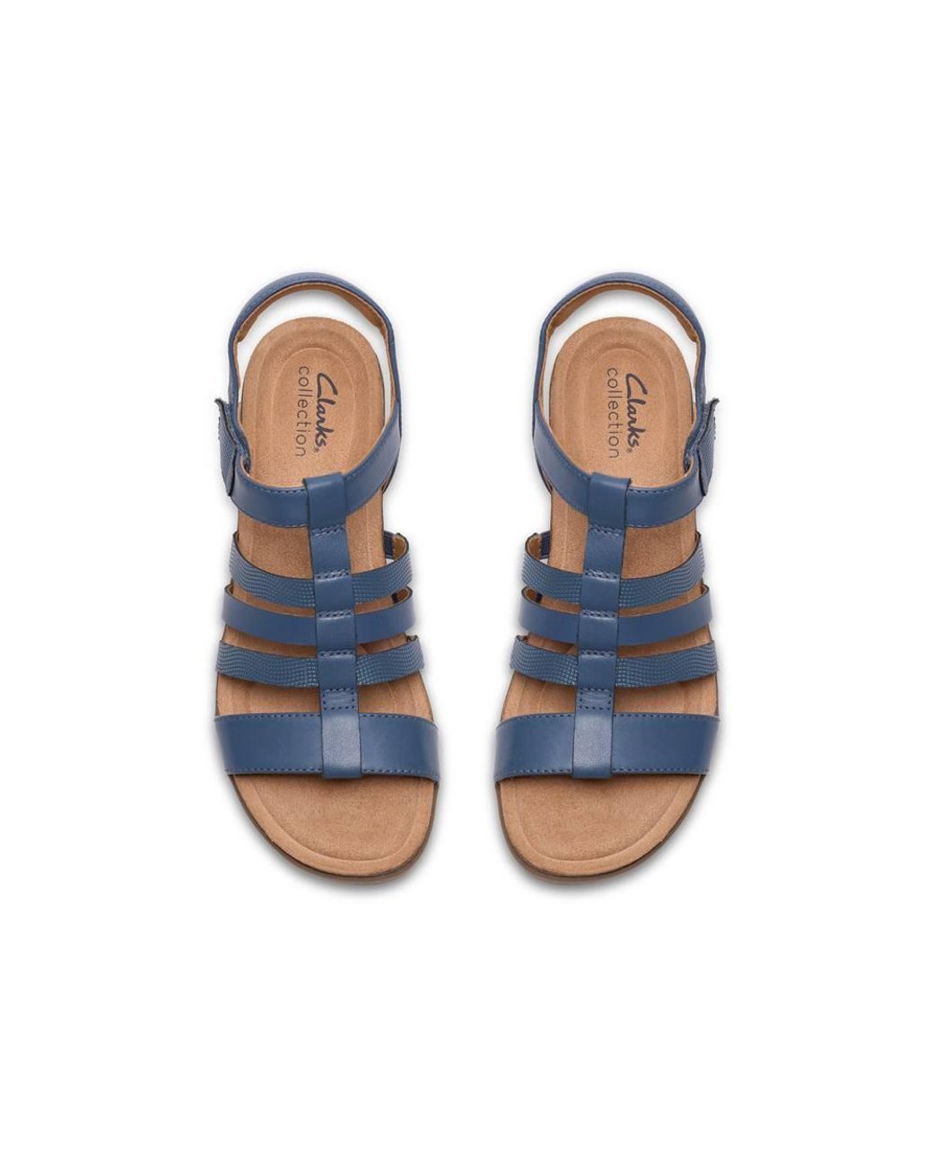 Clarks Blue Kacha Step Denim Leather Wedge Sandals