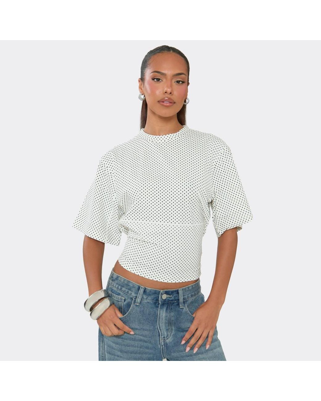 EGO White Short Sleeve Crew Neck Polka Dot T-Shirt