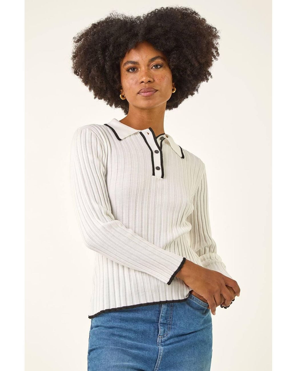 Roman White Textured Colour Block Knit Jumper