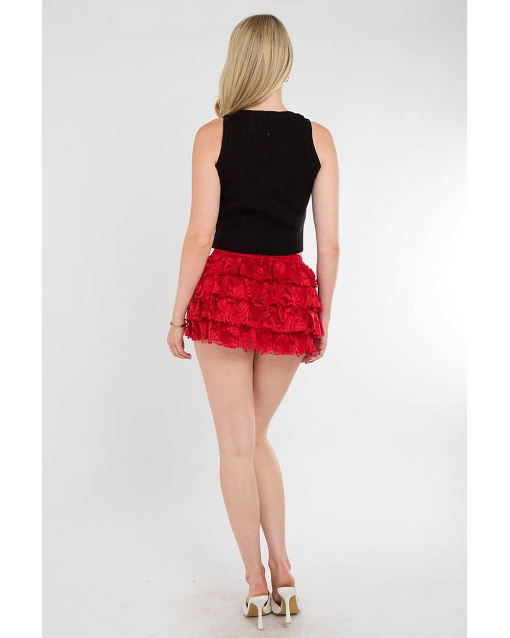 Stylewise Red Lace Detail Frill Mini Skort