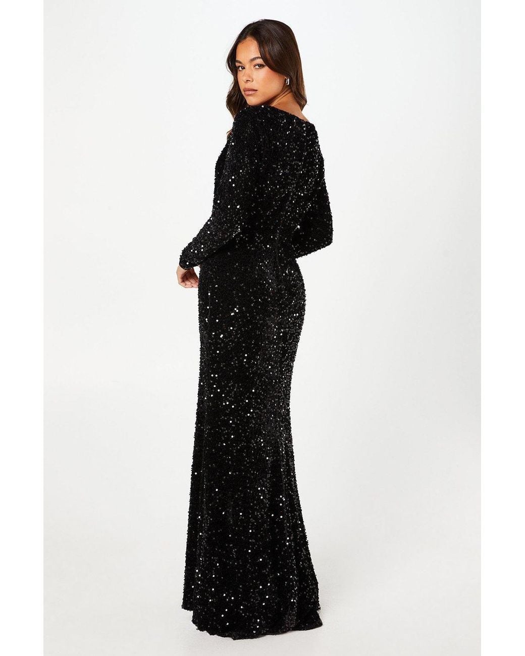 Coast Black Square Neck Velvet Sequin Long Sleeve Maxi Dress