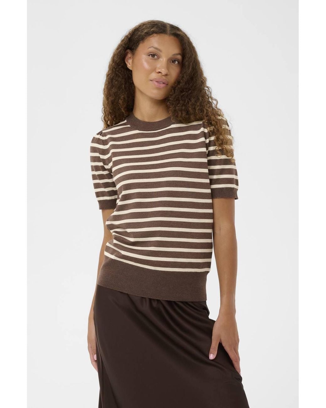 Saint Tropez Brown Milasz Striped Pullover Top