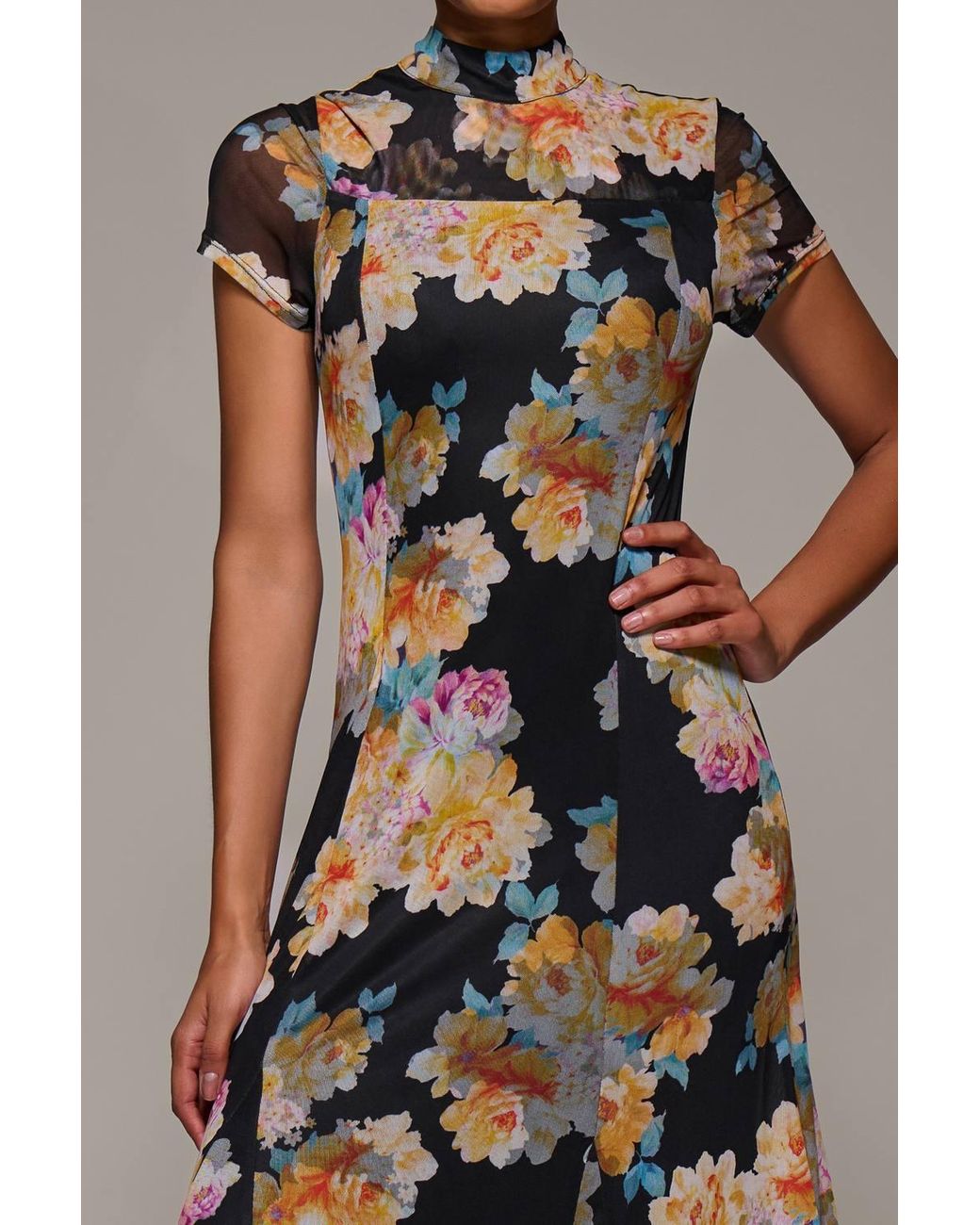 Jolie Moi Black Turtle Neckline Mesh Maxi Dress