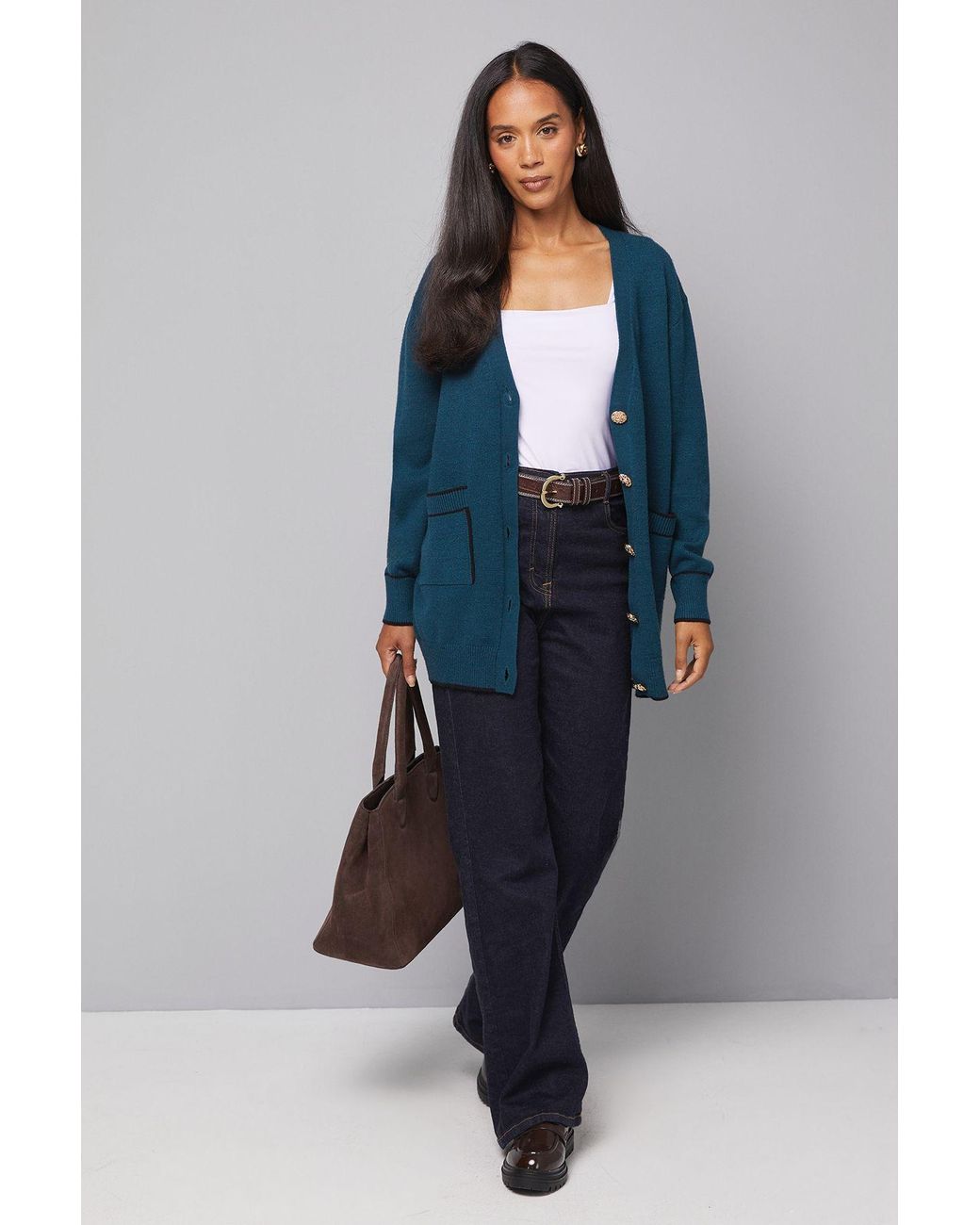Wallis Blue Tipped Button Through Cardigan Viscose
