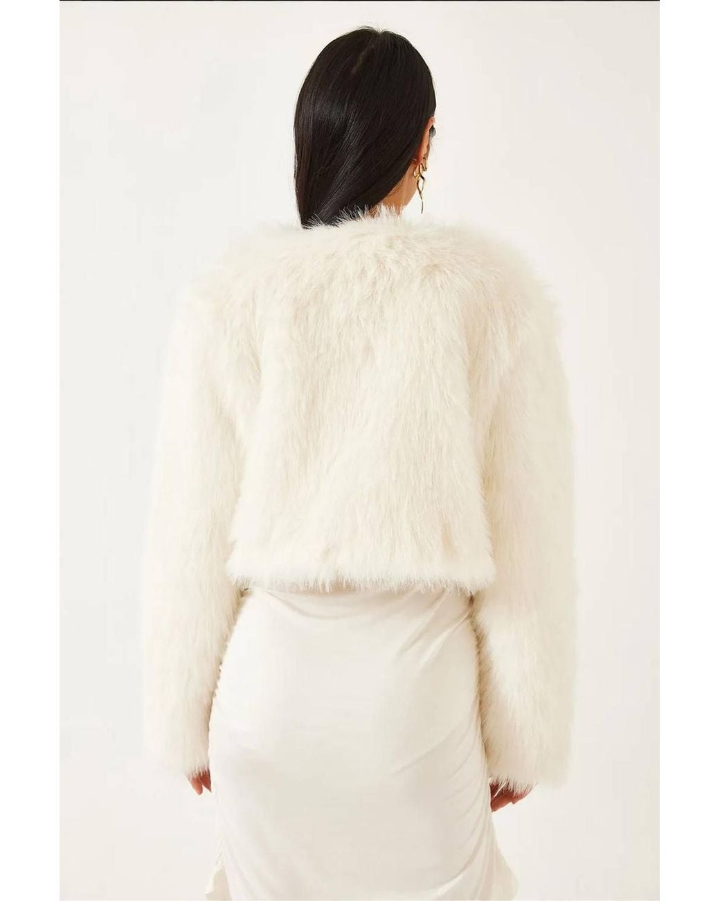 Bianco Lucci Natural Boxy Crop Faux Fur Coat