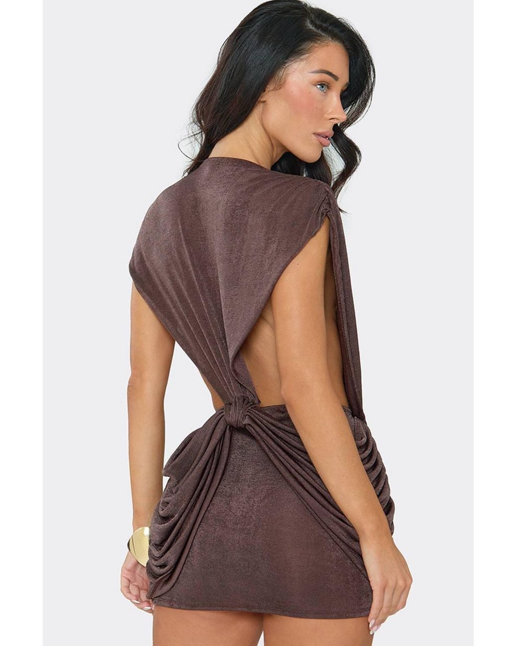 EGO Brown Sleeveless Drape Mini Dress