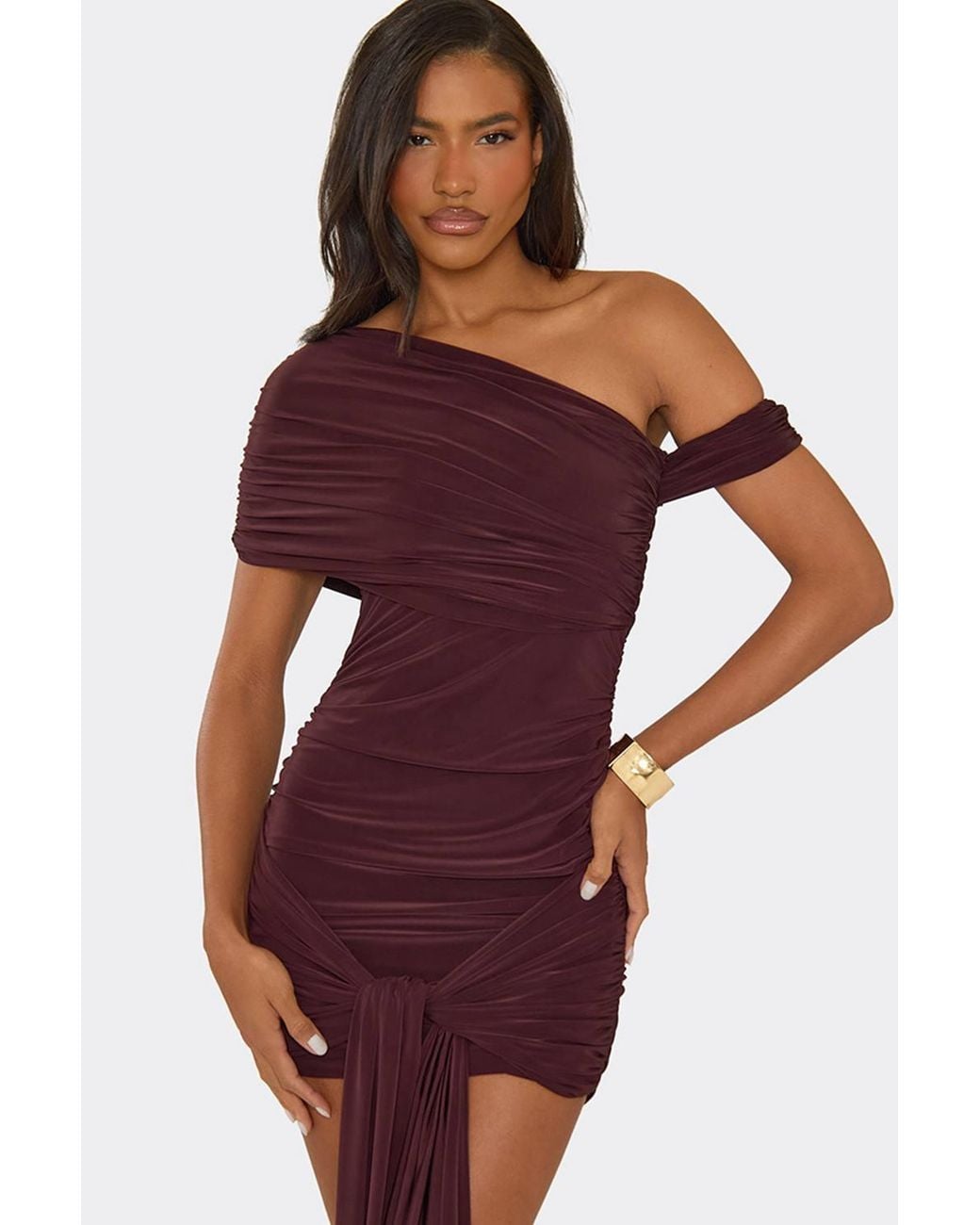 EGO Purple Strappy Drape Slinky Mini Dress