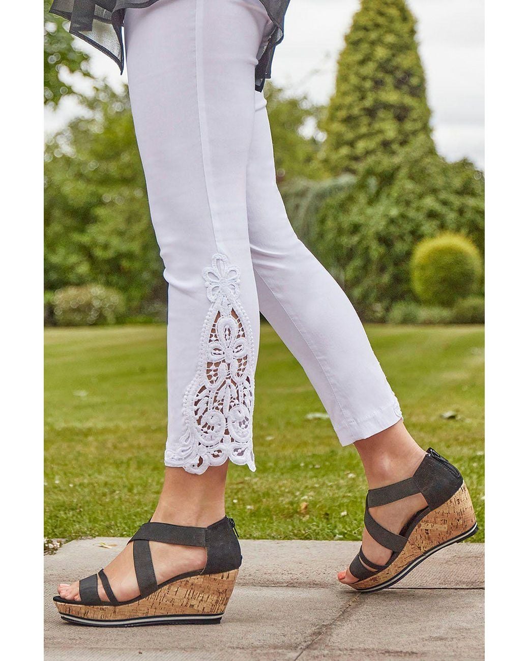Roman Green Lace Insert Crop Stretch Trousers