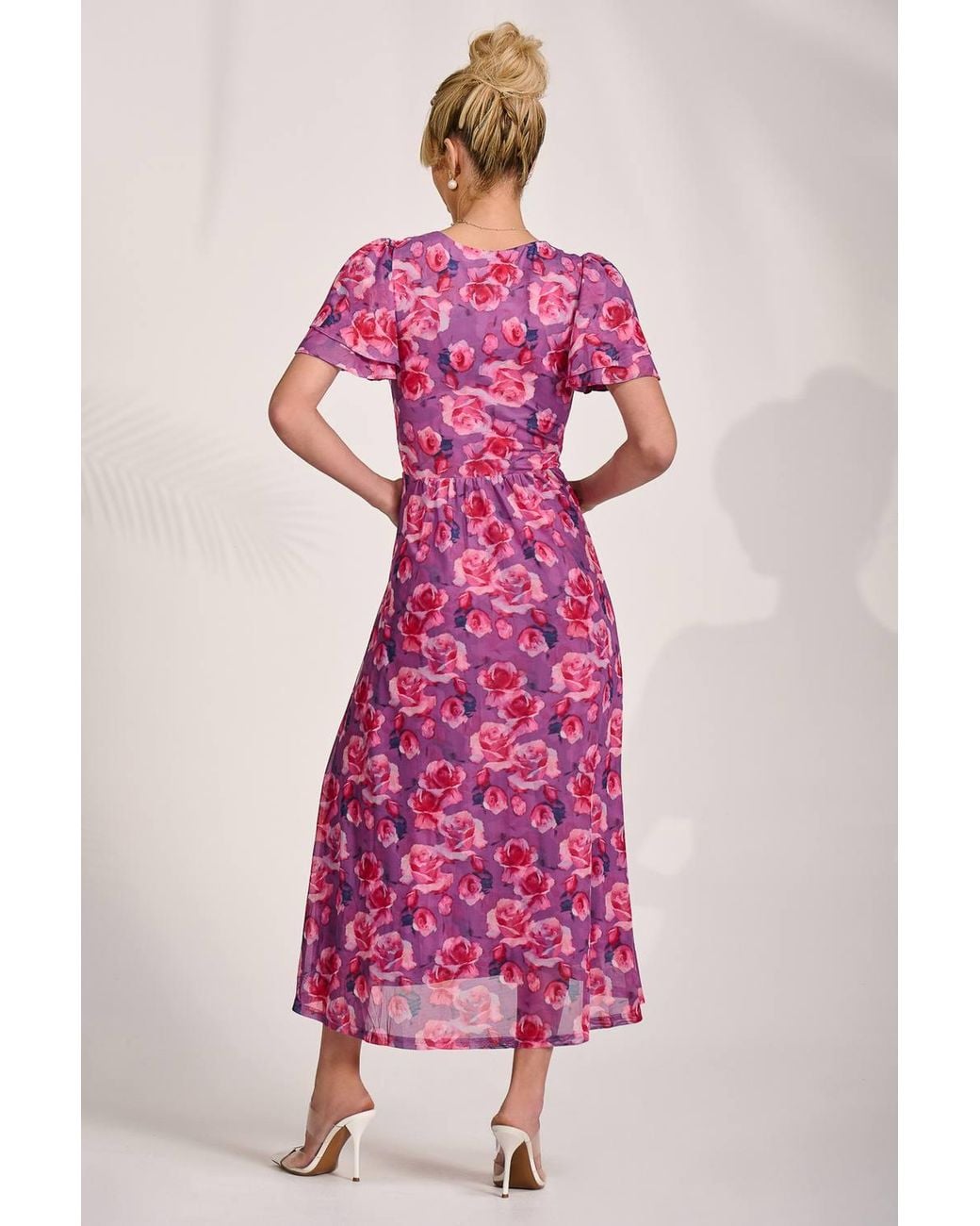 Jolie Moi Pink Angel Sleeve Mesh Midi Dress