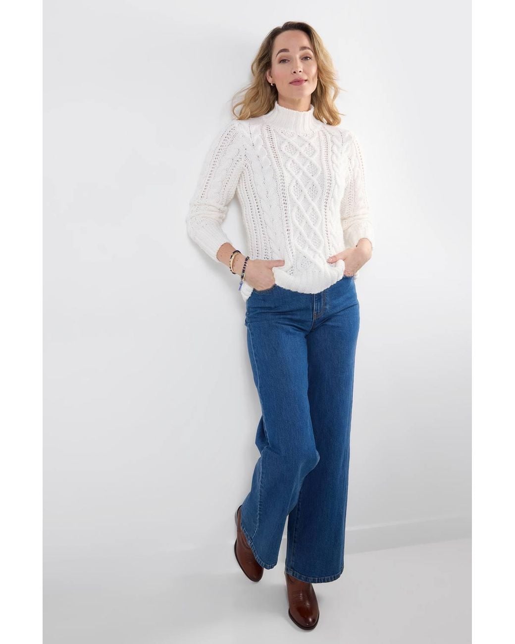 Joe Browns White Cosy Cable Knit High Neck Jumper