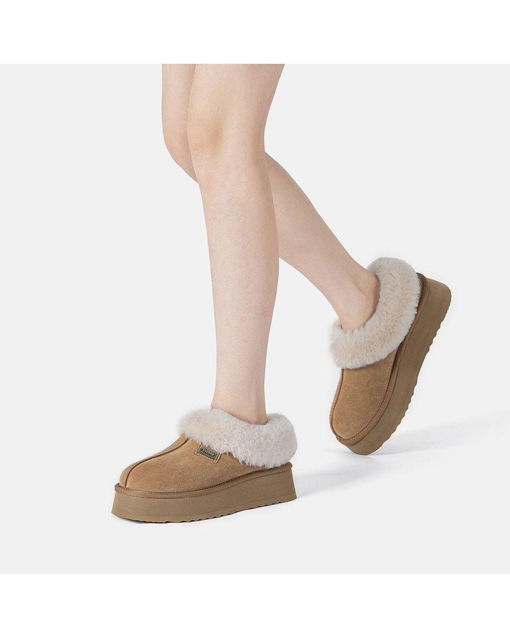 EverAu Australia Brown Real Sheepskin Topknot Leather Platform Slippers With Eva Sole