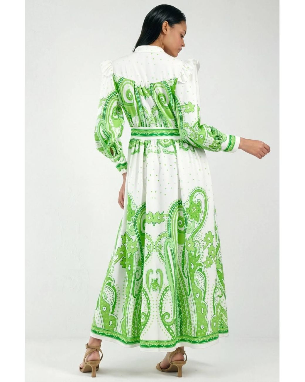 Msn-Collection Green V-Neck Paisley Maxi Dress With Slit