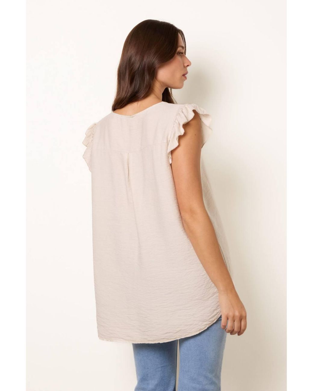 Blue Vanilla Natural Short Sleeve V-Neck Top