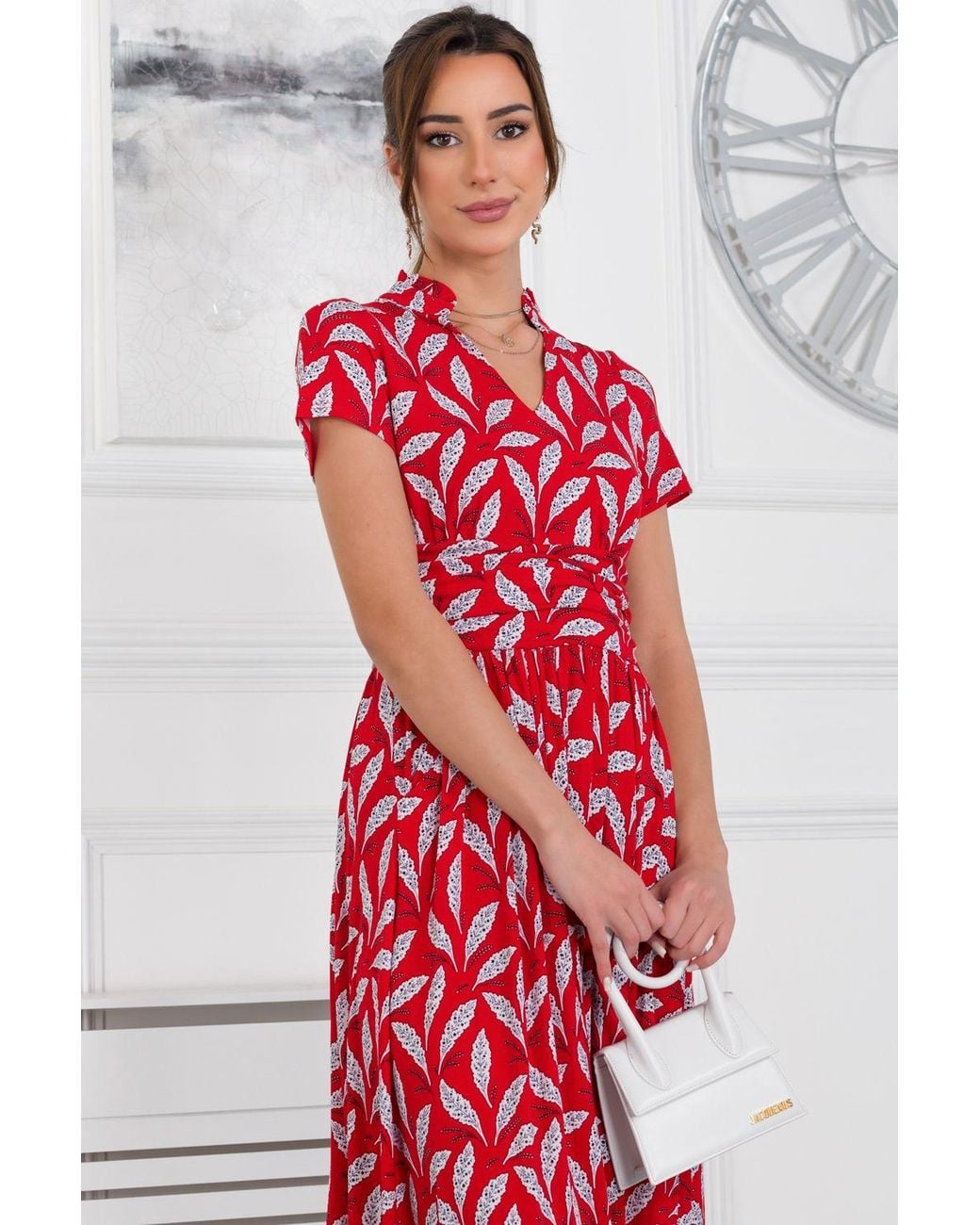 Jolie Moi Red Mabrouka Stand Neck Maxi Dress