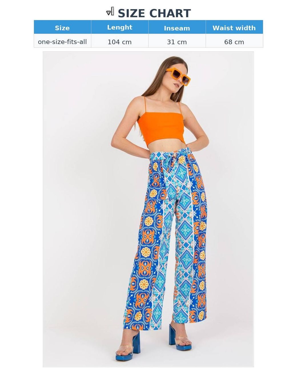 Love Lace Blue High Waist Wide Leg Elastic Trousers