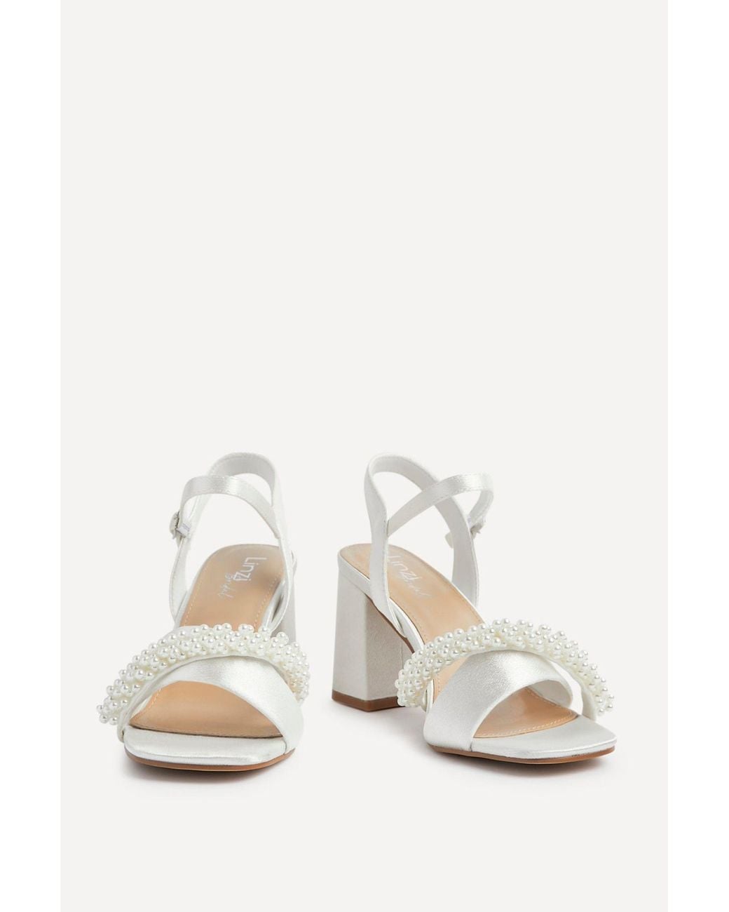 Linzi White Iris Bridal Satin Pearl Embellished Heels