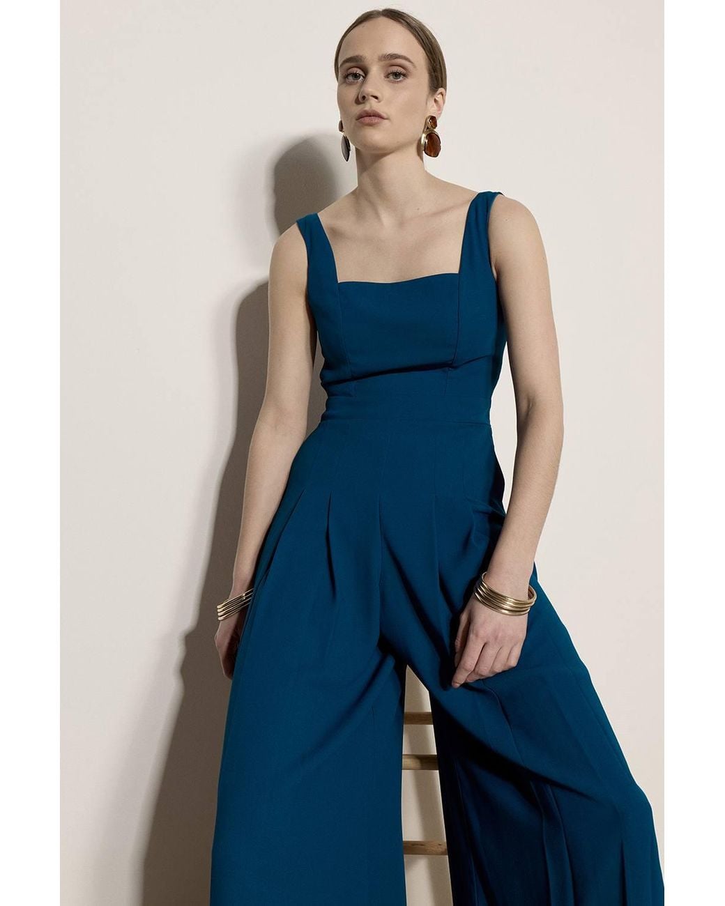 Apricot Blue Crepe Wide-Leg Jumpsuit