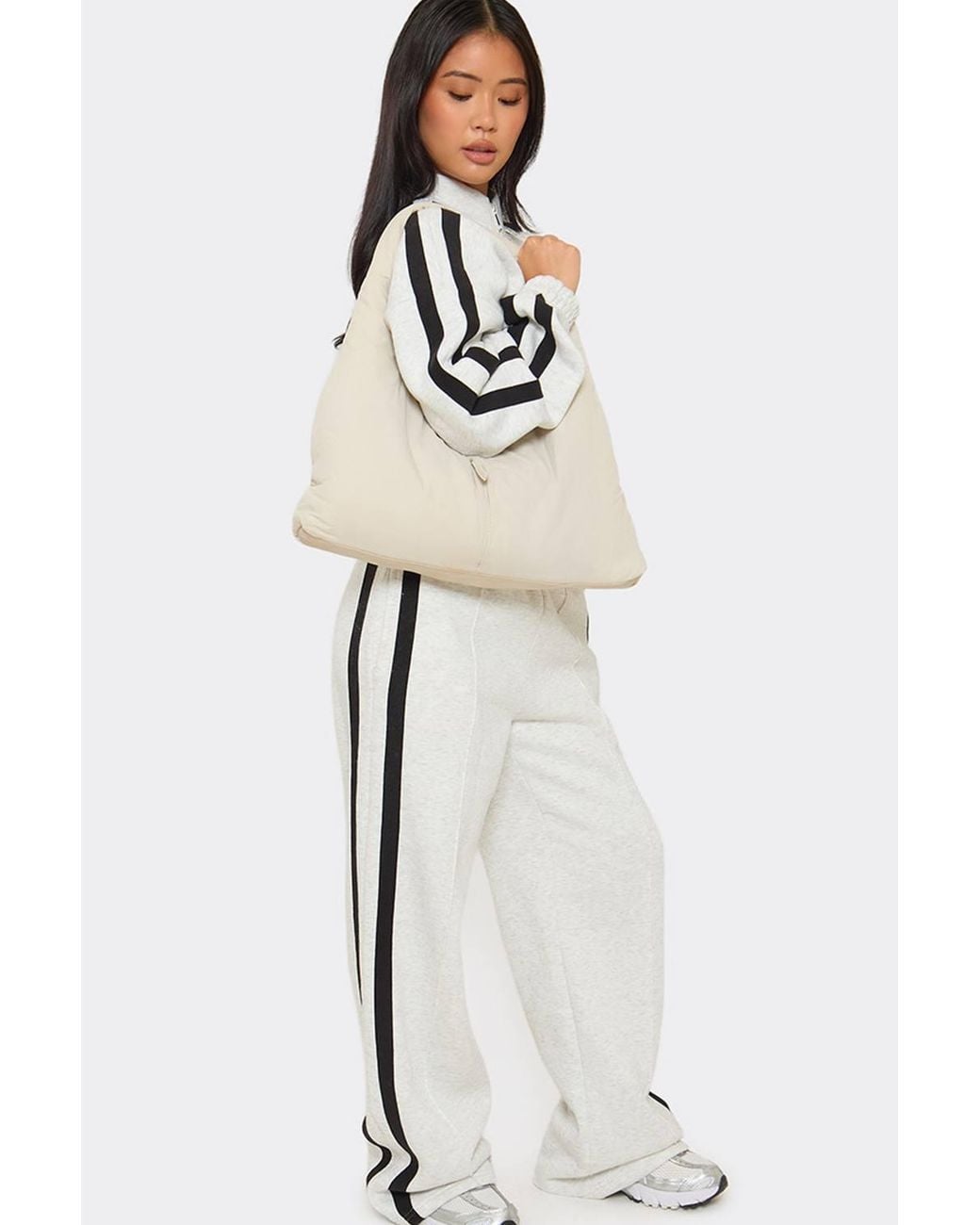 EGO White Wide Leg Contrast Mid Rise Joggers