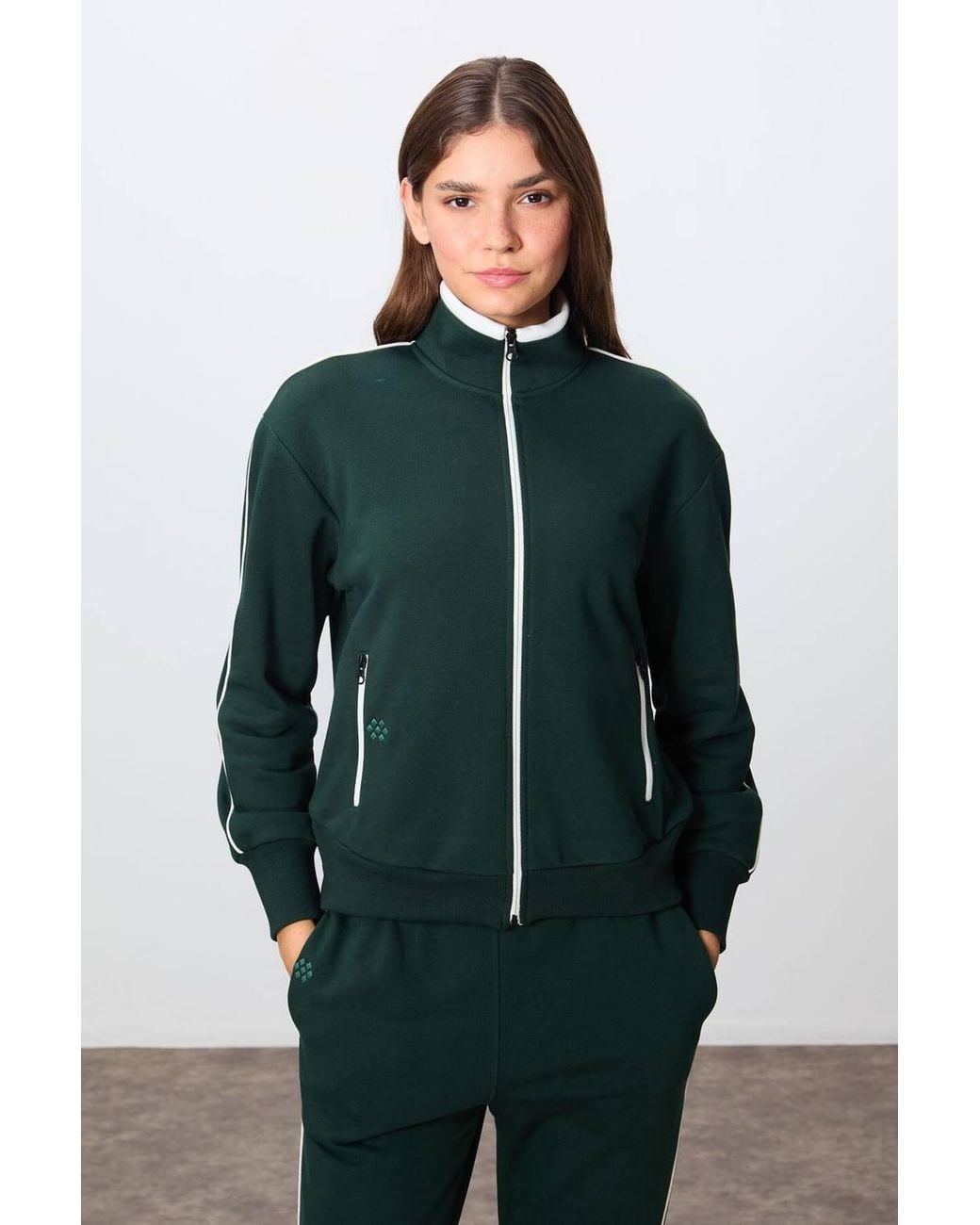 TOMMY LIFE Green Oversized Zip-Collar Sweatshirt & Pants Set