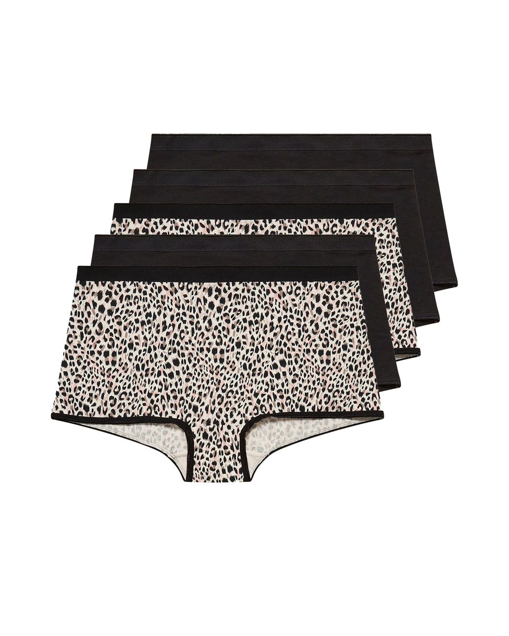 Yours Black 5 Pack Animal Print Shorts