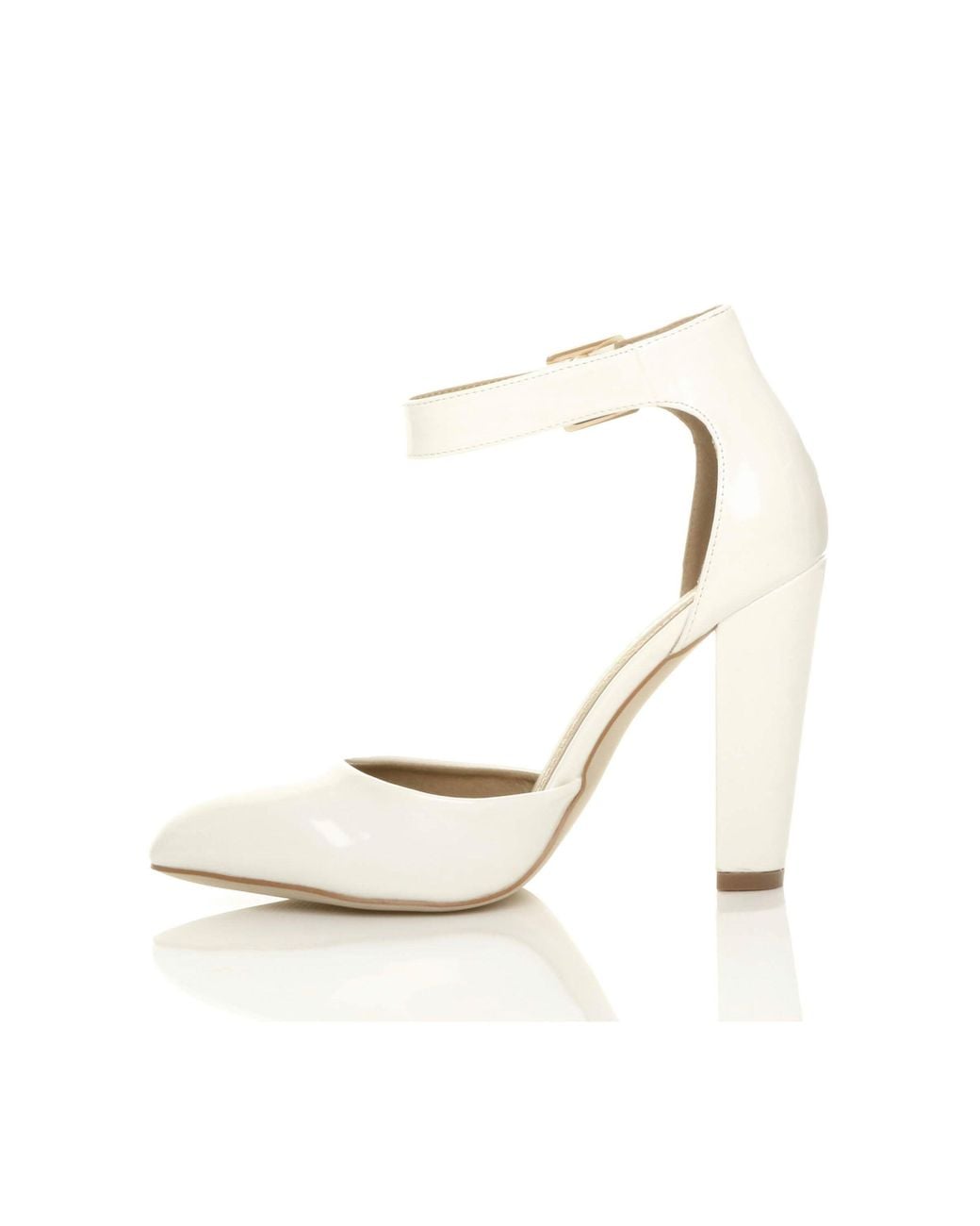 AJVANI White High Heel Ankle Strap Pointed Toe Patent Court Shoes