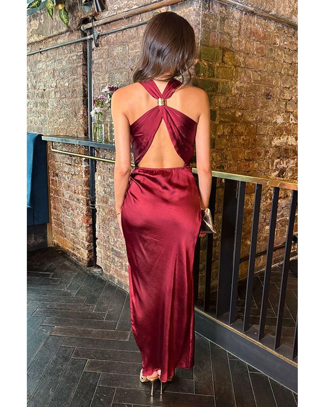AX Paris Red Satin Cowl Neck Cross Back Midi Dress