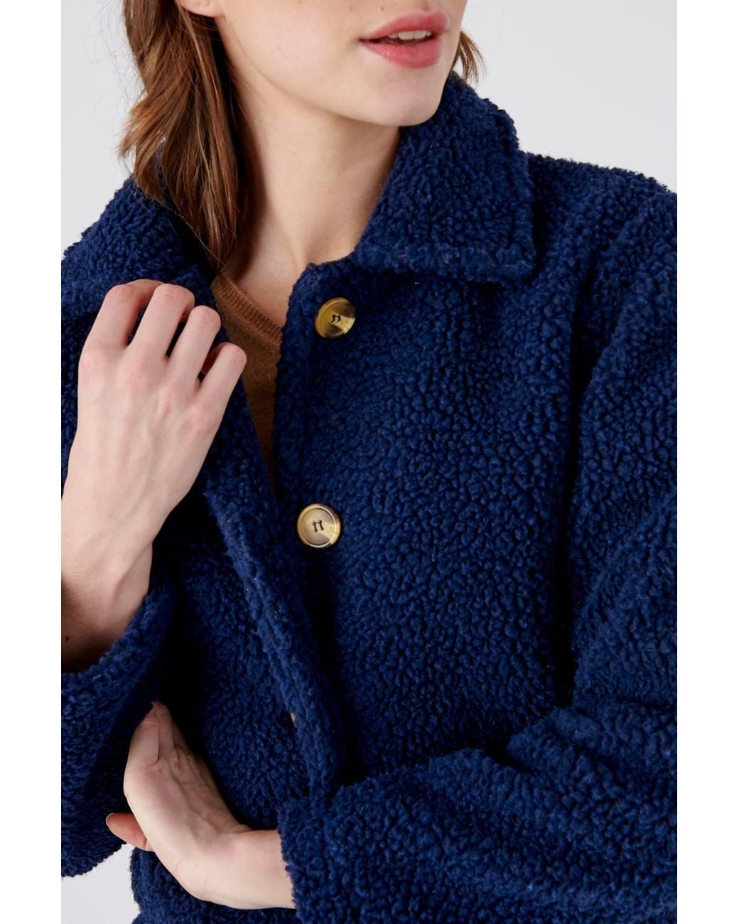 DAMART Blue Sherpa Button-Through Fleece