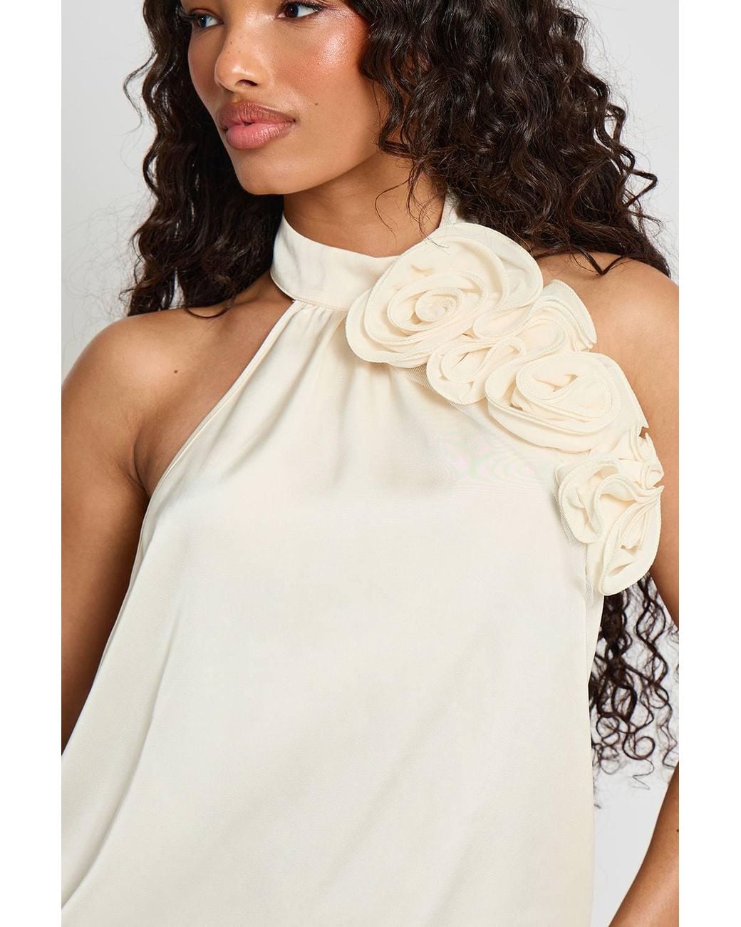 Public Desire Natural Satin Swing Dress With Corsage