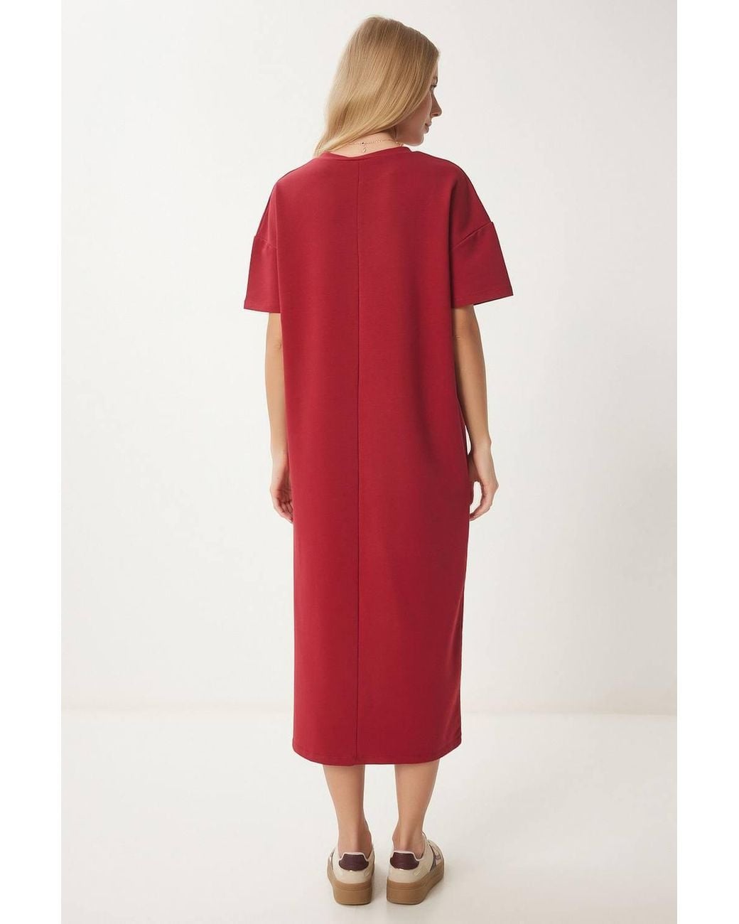 Happiness İstanbul Red Midi Cotton Dress With Slit