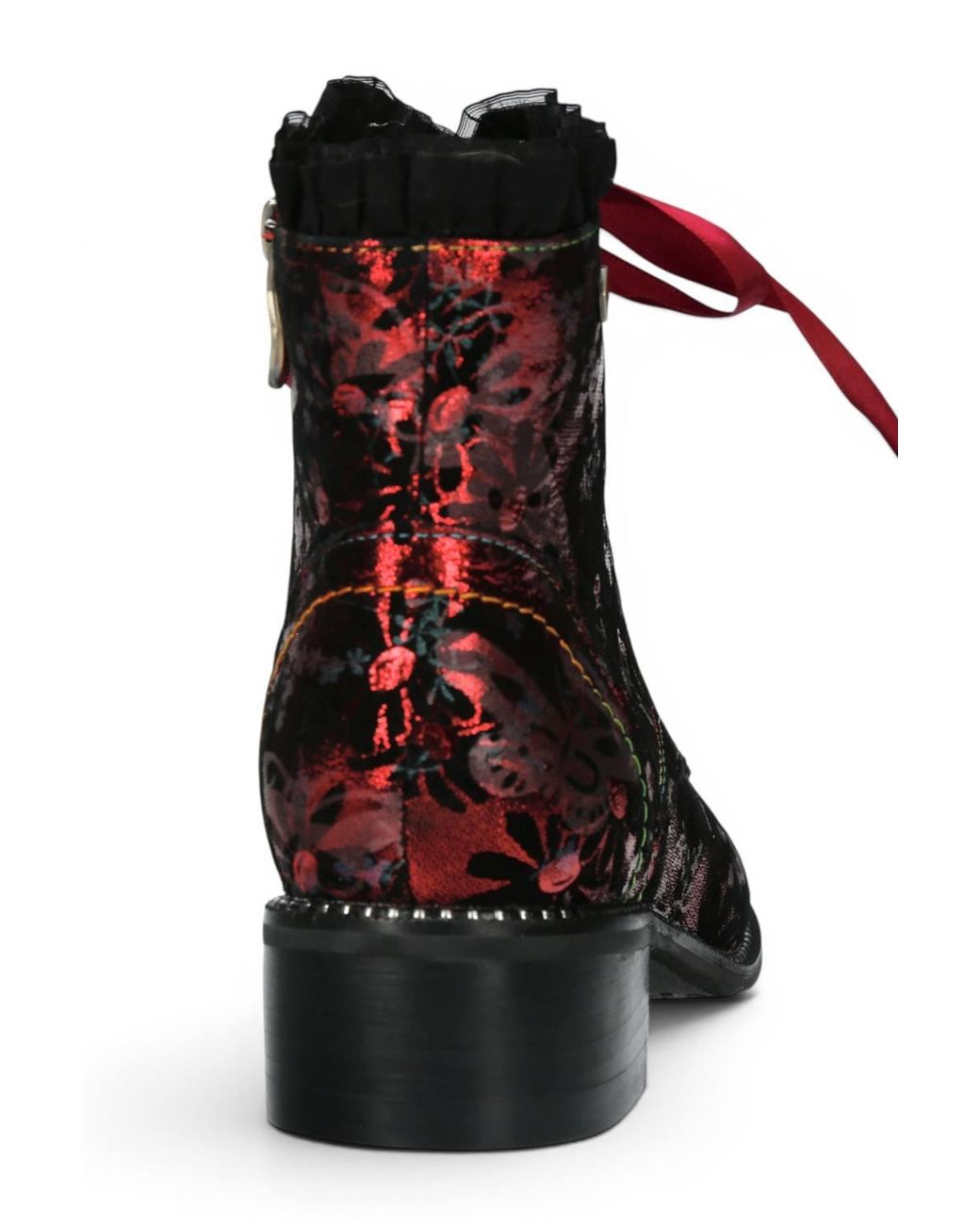 Infinity Leather Red Floral Gothic Victorian Leather Heeled Boots