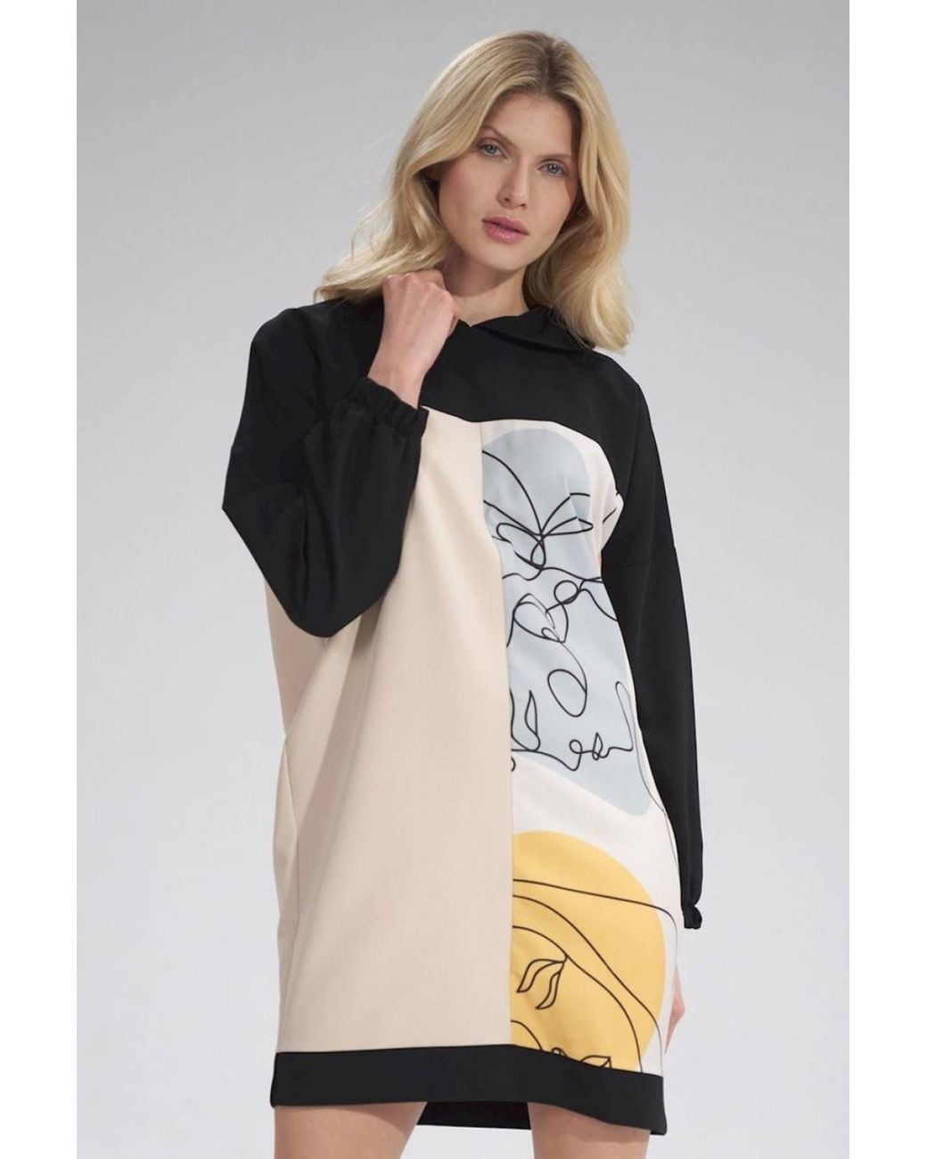 Love Lace Multicolor 3 Tone Hooded Midi Dress With Side Slits