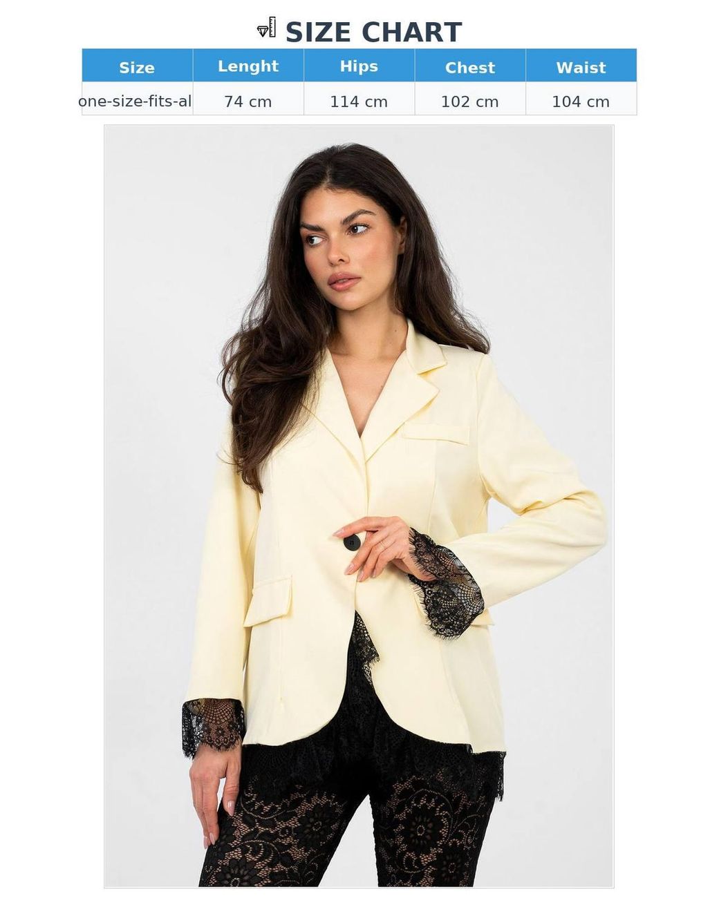 Love Lace Black Elegant Lace Trim Single Button Blazer Style 224061
