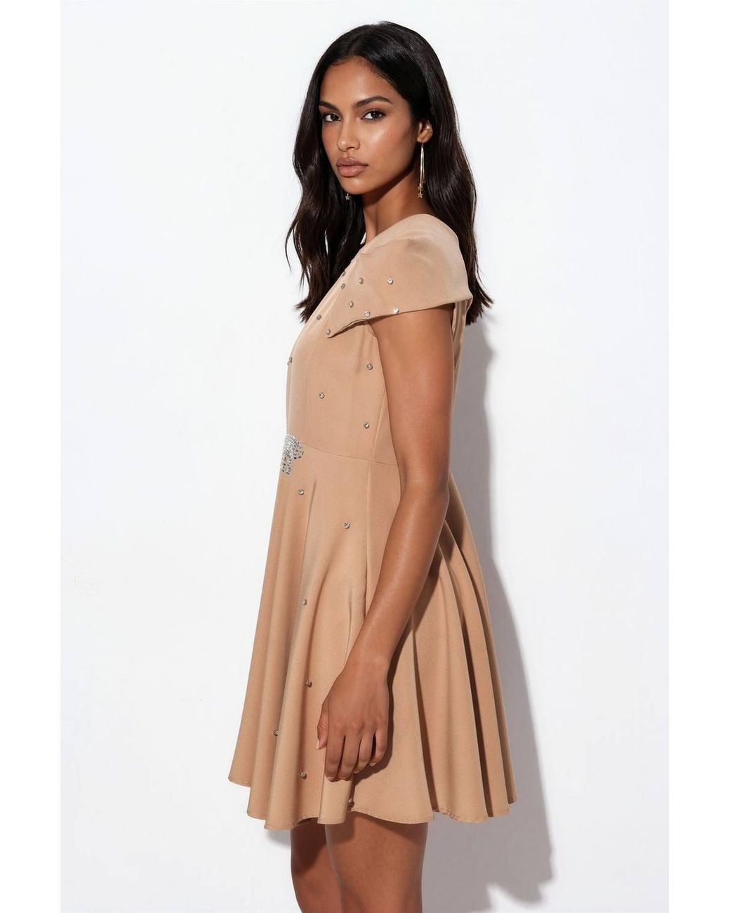 Msn-Collection Natural A-Line Mini Dress With Sequins