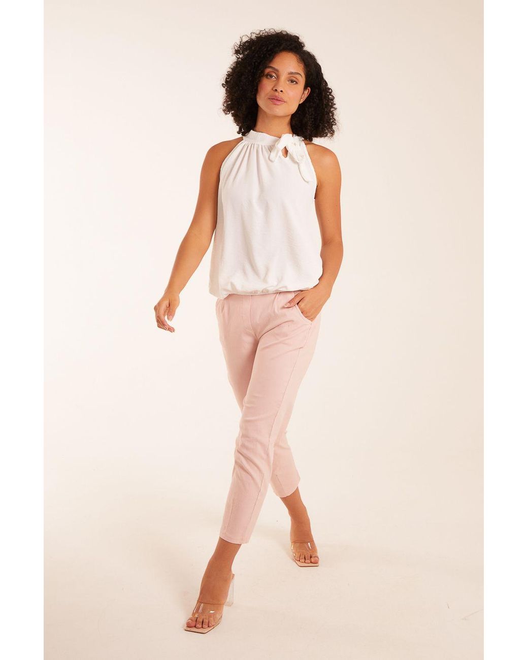 Blue Vanilla Pink Pussybow Sleeveless Top
