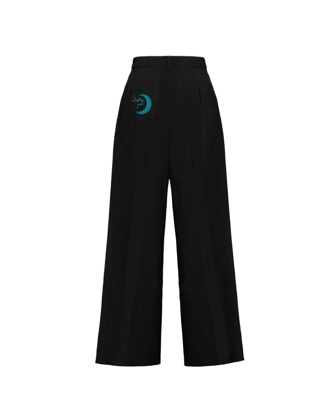 Hell Bunny Blue Venom High Waist Wide Leg Trousers With Snake Embroidery Chain Detail