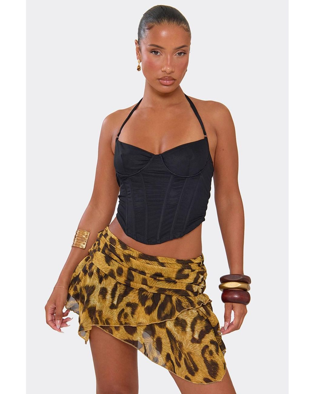 EGO Metallic Leopard Print Low Rise Mini Skirt
