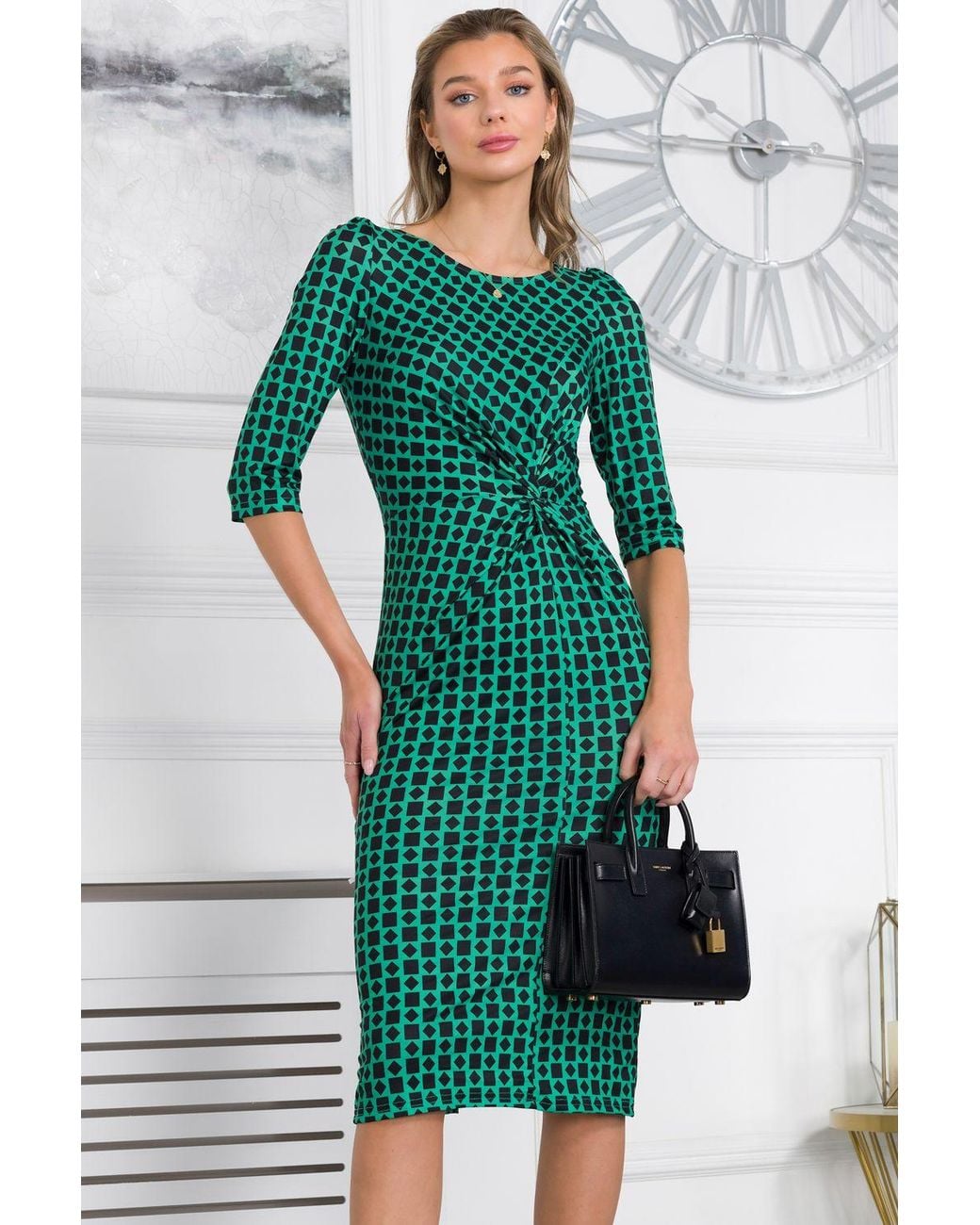 Jolie Moi Green Qyara Jersey Twist Bodycon Midi Dress