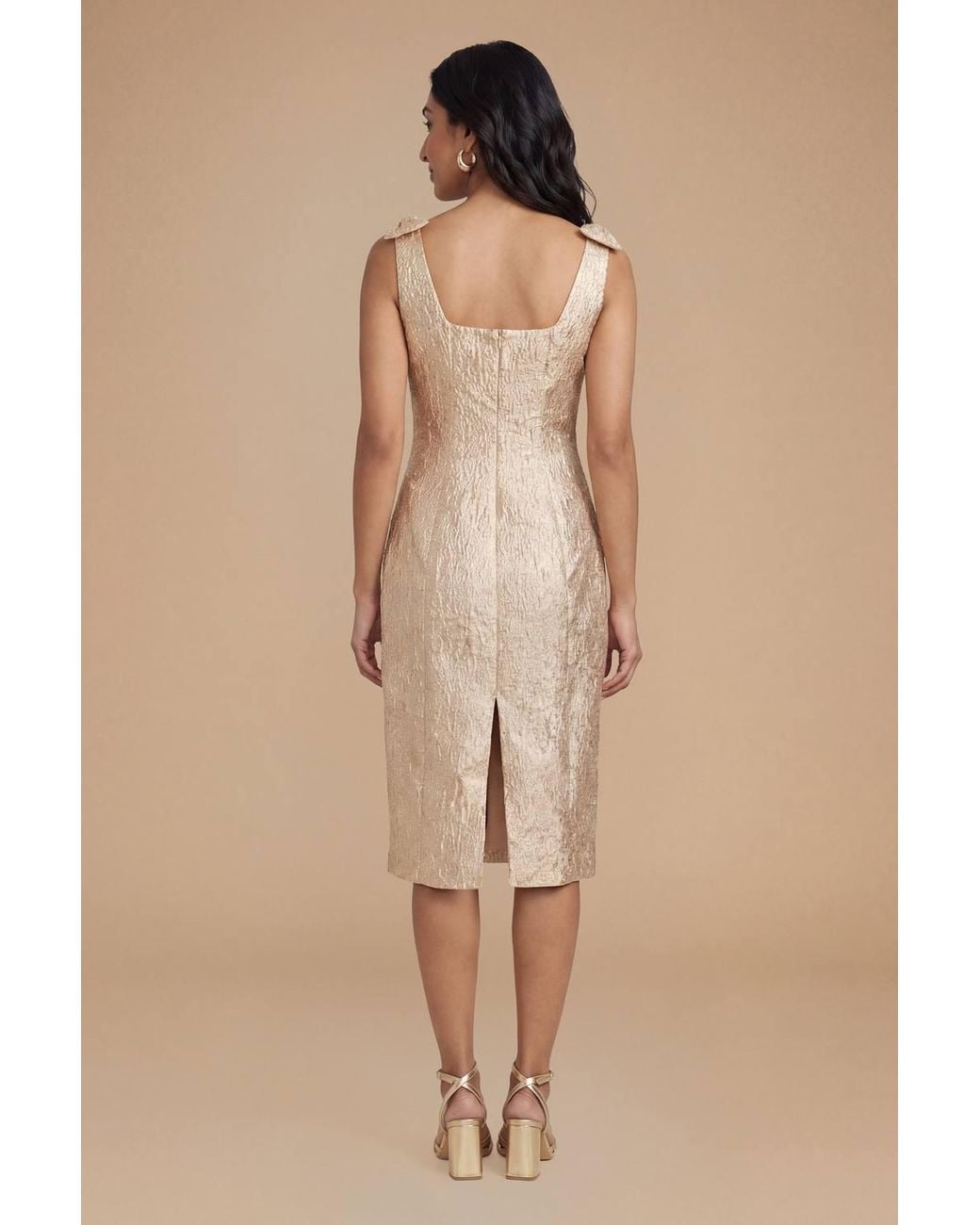 Dorothy Perkins Natural Petite Dp Luxe Bow Shoulder Jacquard Midi Dress